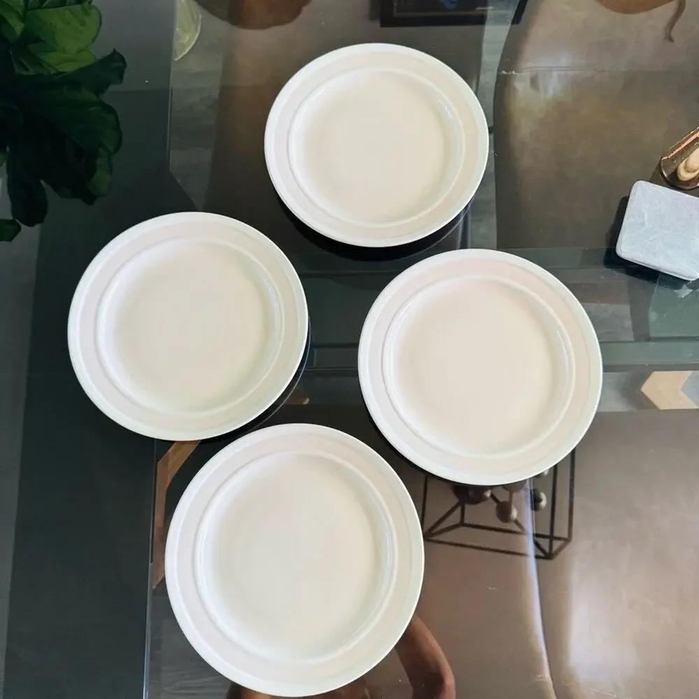 4 KATE SPADE LENOX Blush Pink Tan Sculpt Stripe Ceramic Gloss Dinner Plates Set